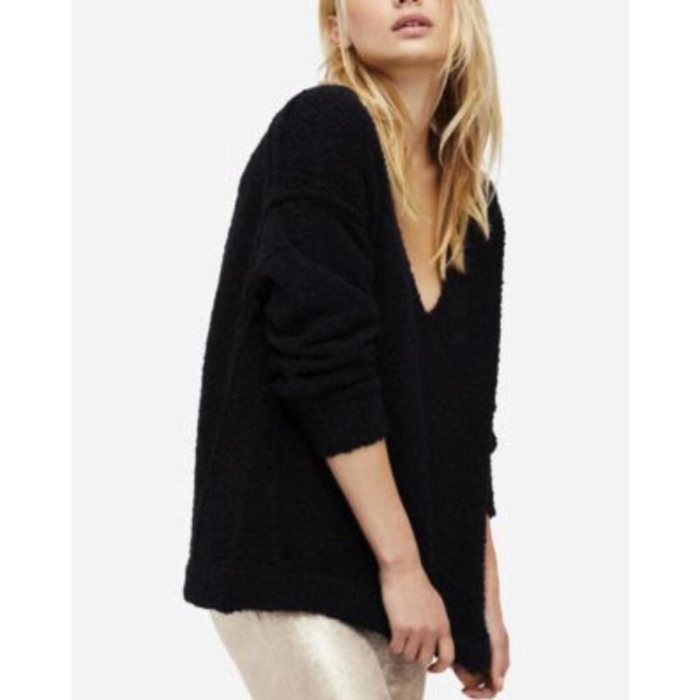 Free People Black Lofty Oversized Bouclé-Knit Soft Sweater - Size - Small